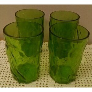 Wheaton Glass Set Of 4  Juice Glasses Emerald Green Driftwood Design